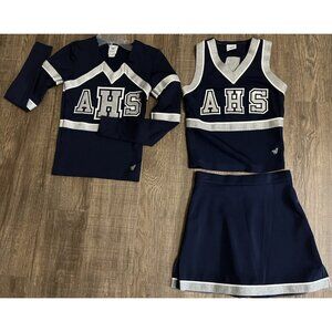 3 Pc High School Cheerleader Uniform AHS 32 Top 25" Skirt Blue Cheer Costume